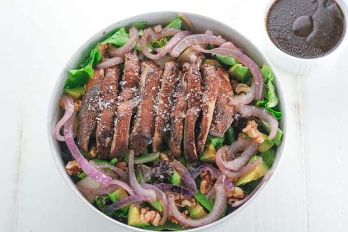 An overhead shot of a mushroom salad