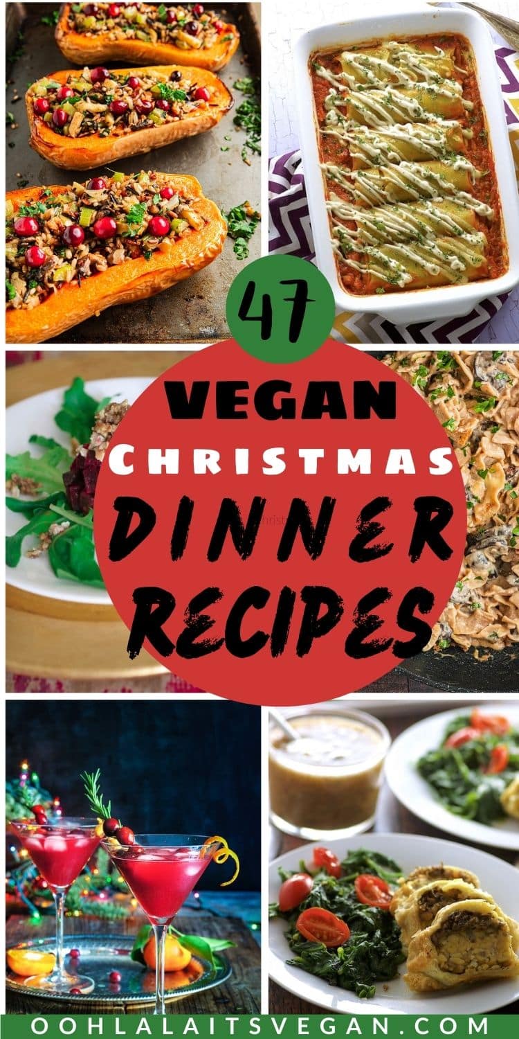 collage of vegan christmas dinner recipes for Pinterest