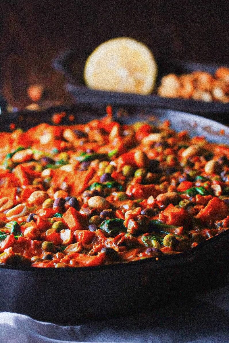 African peanut stew in a skillet
