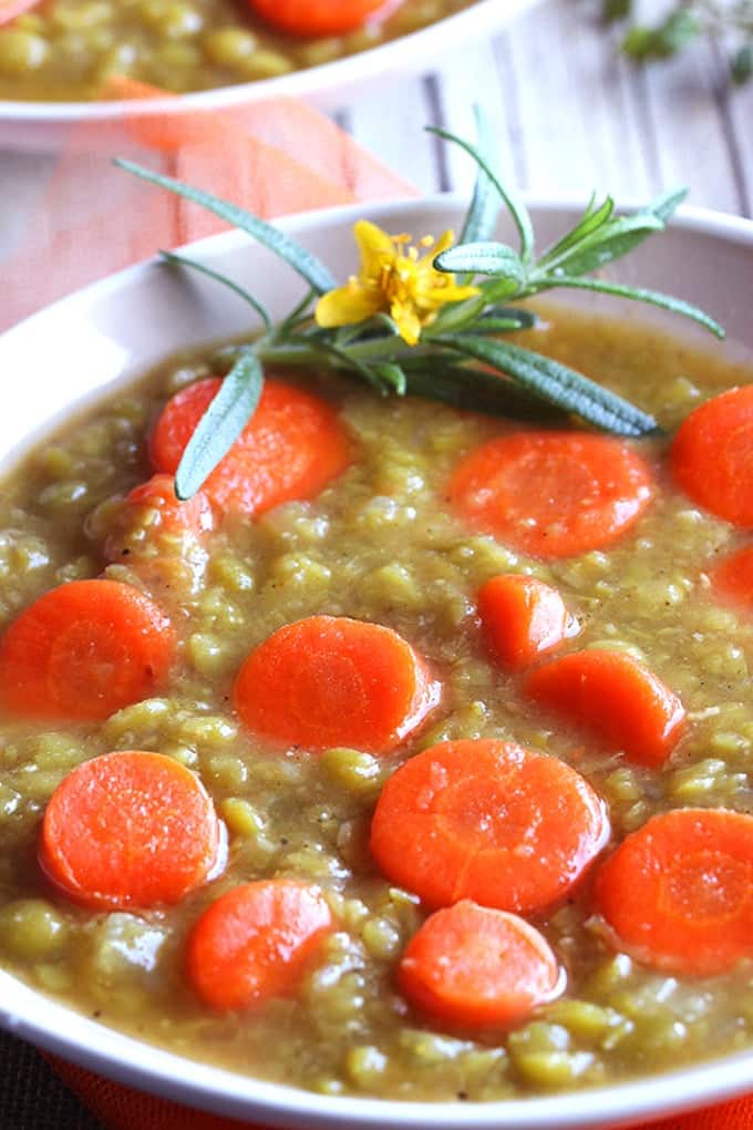 A bowl of soup on a table