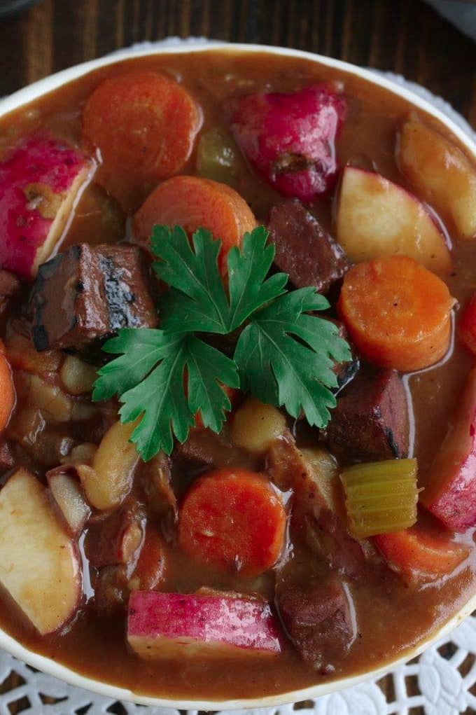 A close up of stew in a bowl