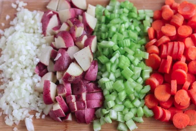 cut vegetables and potato for stew recipe