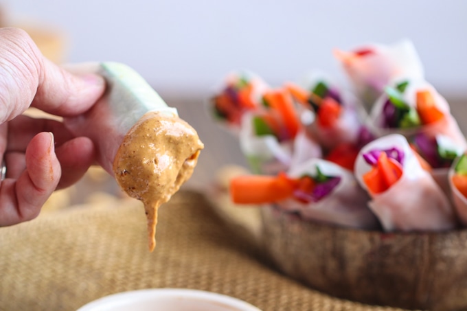Picture of Spring Roll Dipped in Chili Ginger Peanut Sauce