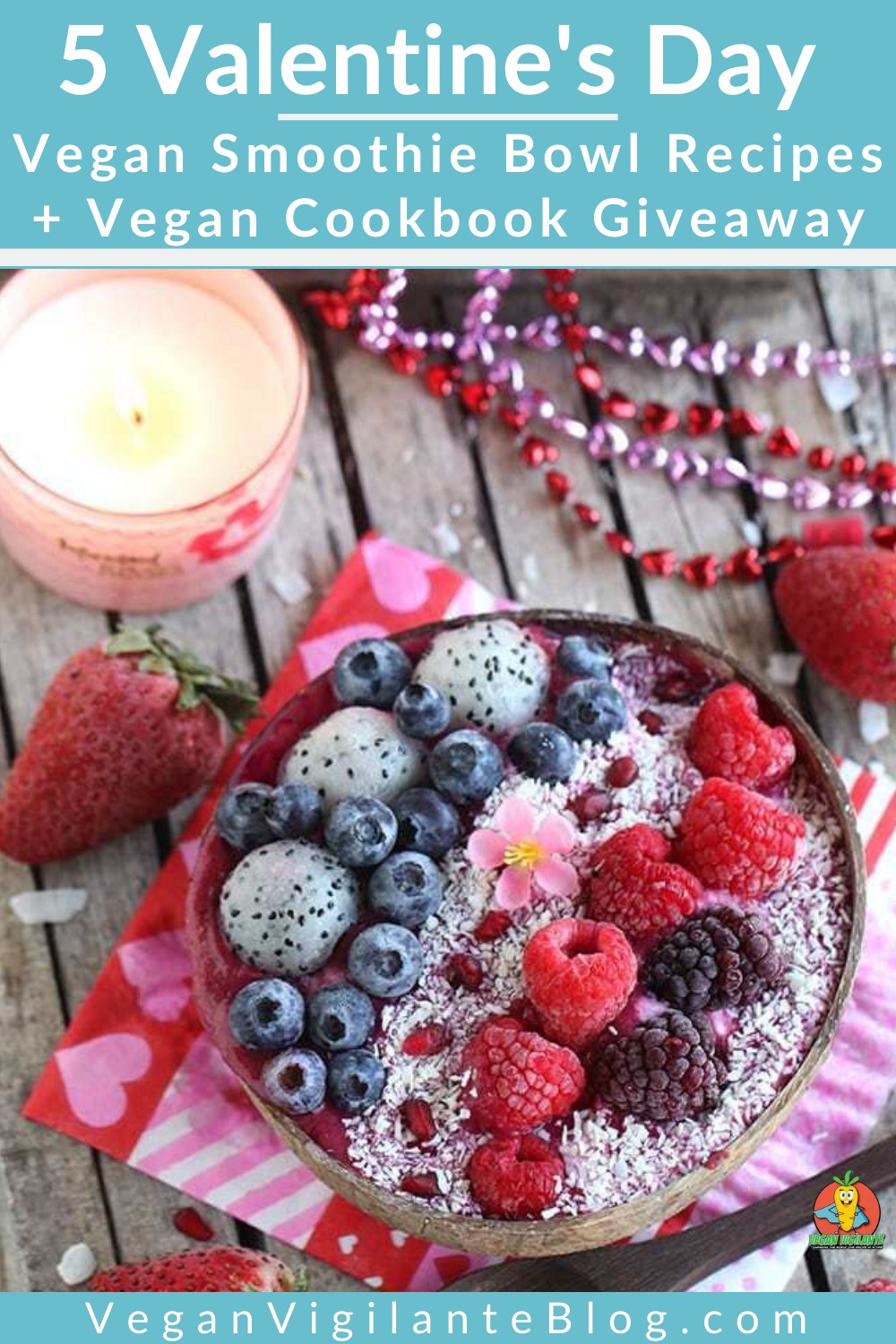 A coconut bowl filled with a fruit and berry smoothie