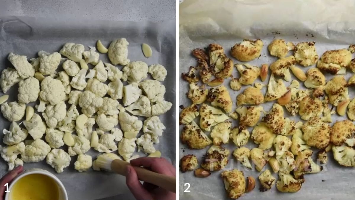 steps 1 and 2 for making cauliflower mashed potatoes
