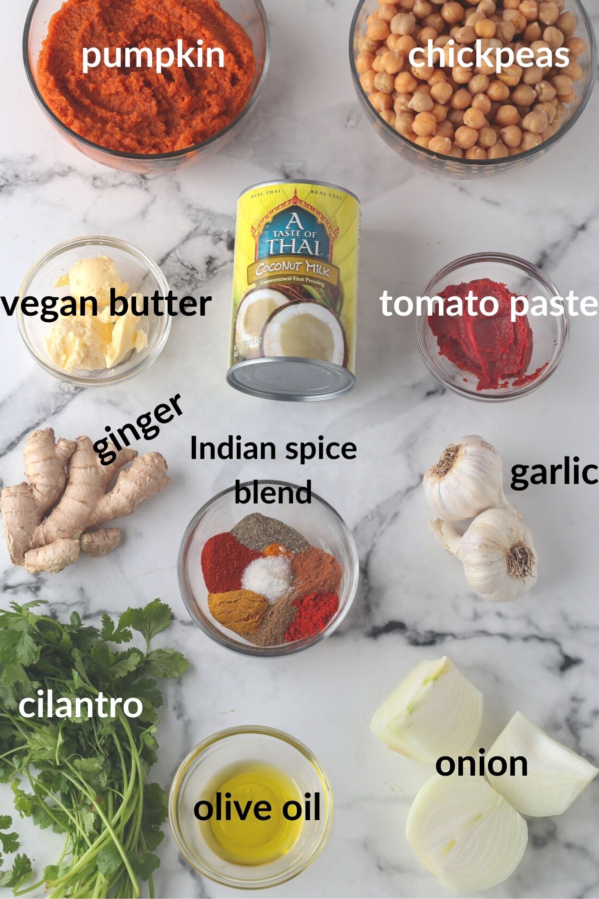 ingredients for Indian butter chickpeas