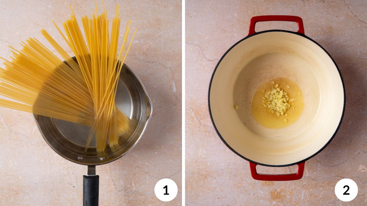 steps 1 and 2 for pasta con cavolo nero