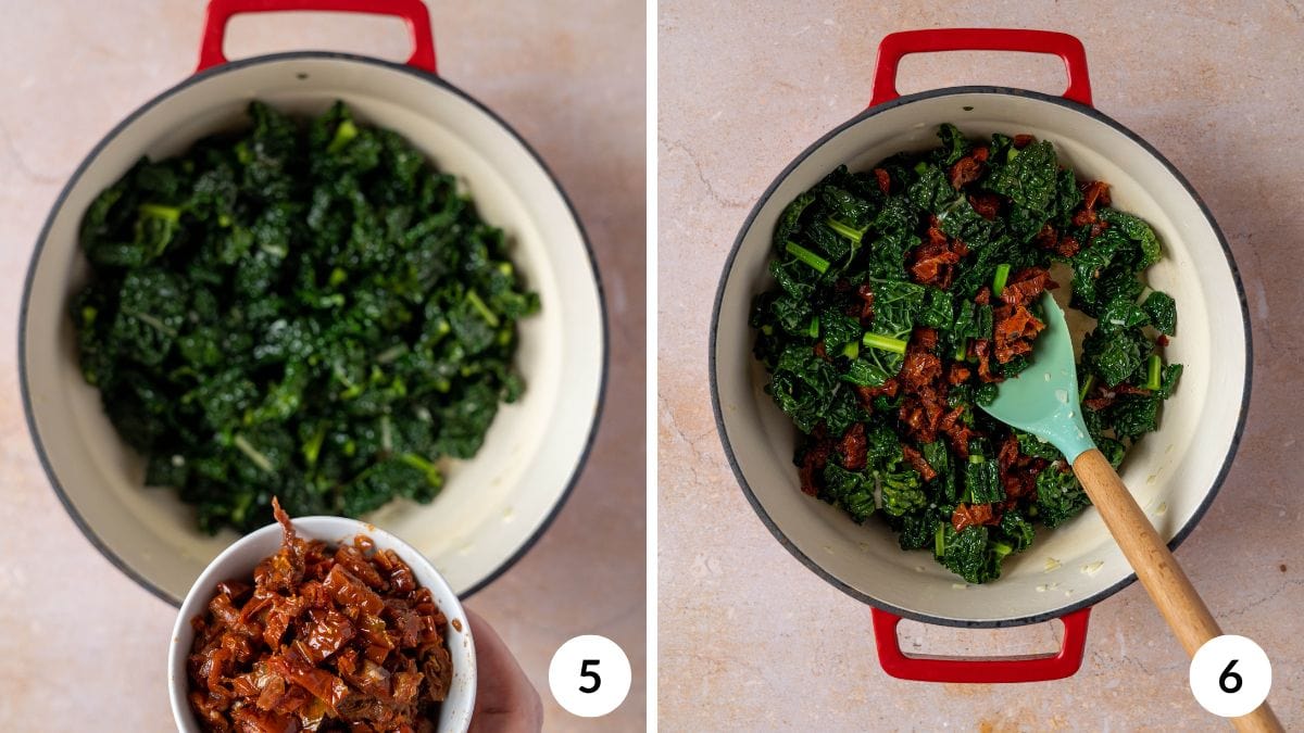 steps 5 and 6 for vegan cavolo nero pasta