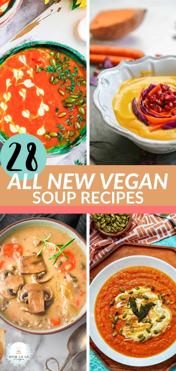 collage of vegan soup recipes for Pinterest pin