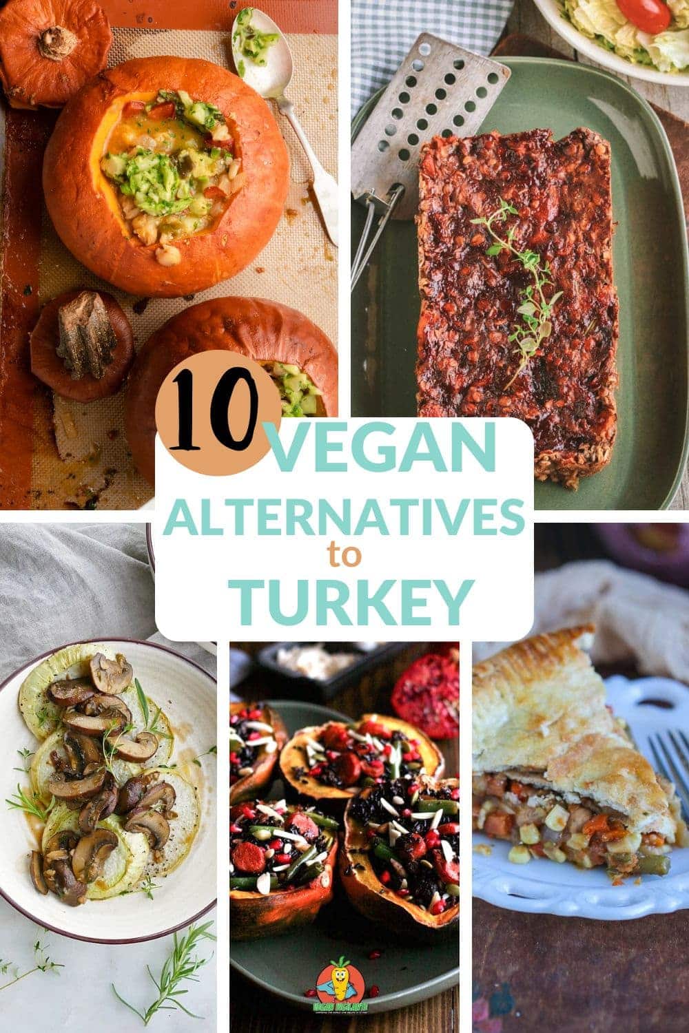 Pinterest pin showing vegan alternatives to turkey