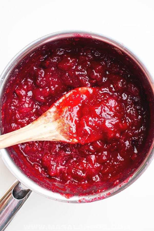 homemade cranberry sauce in a pan