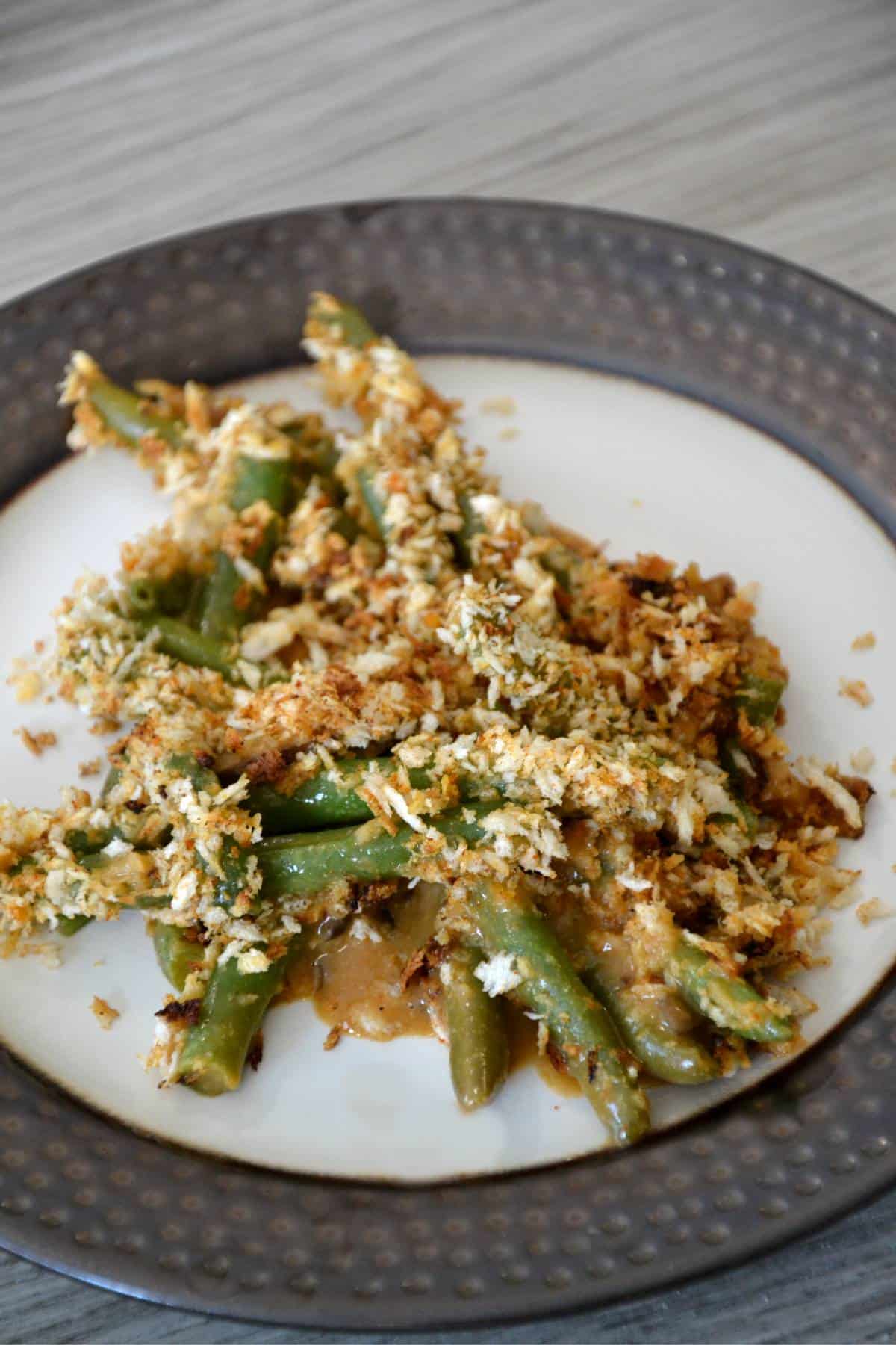 a plate of vegan green bean casserole