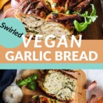 pinterest pin of swirled vegan garlic bread recipe