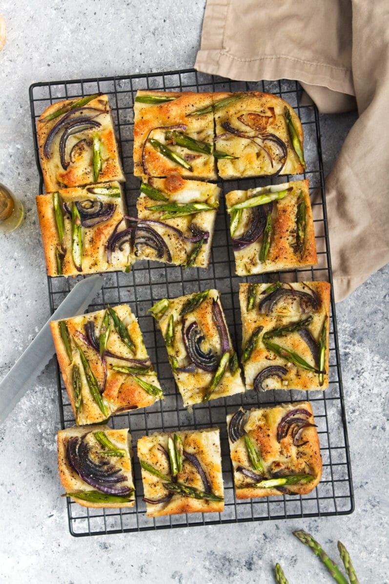 slices of focaccia bread on a cooling rack