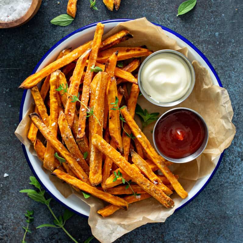 Sweet potato fries with sauces