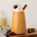 vegan pumpkin smoothie on a cutting board
