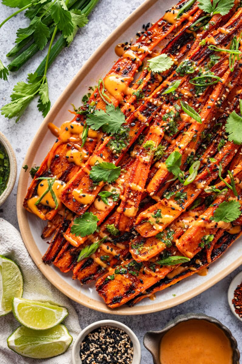 overhead view Gochujang Carrots