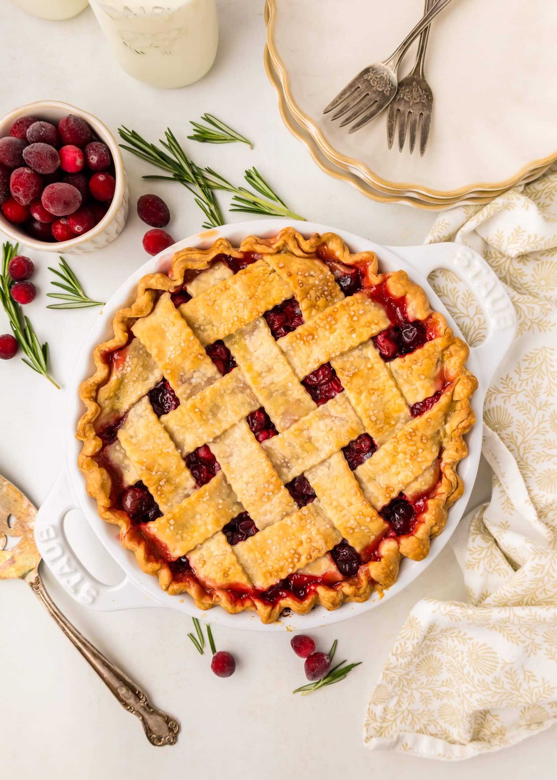 cranberry pie on a white table