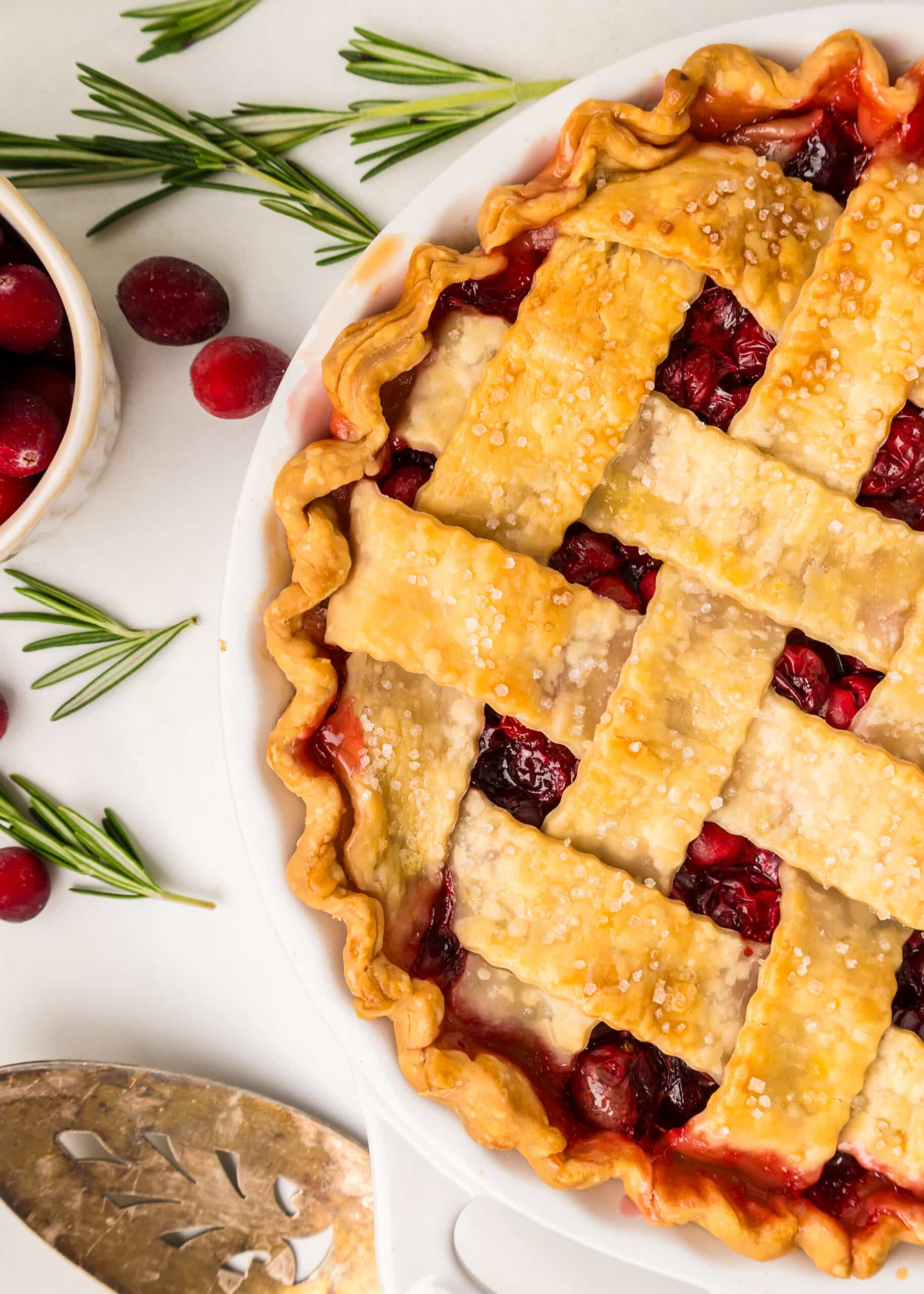 closeup overhead view of pie