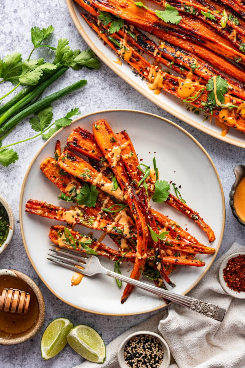 gochujang carrots on a plate