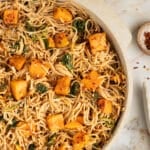 overhead view of butternut squash spaghetti