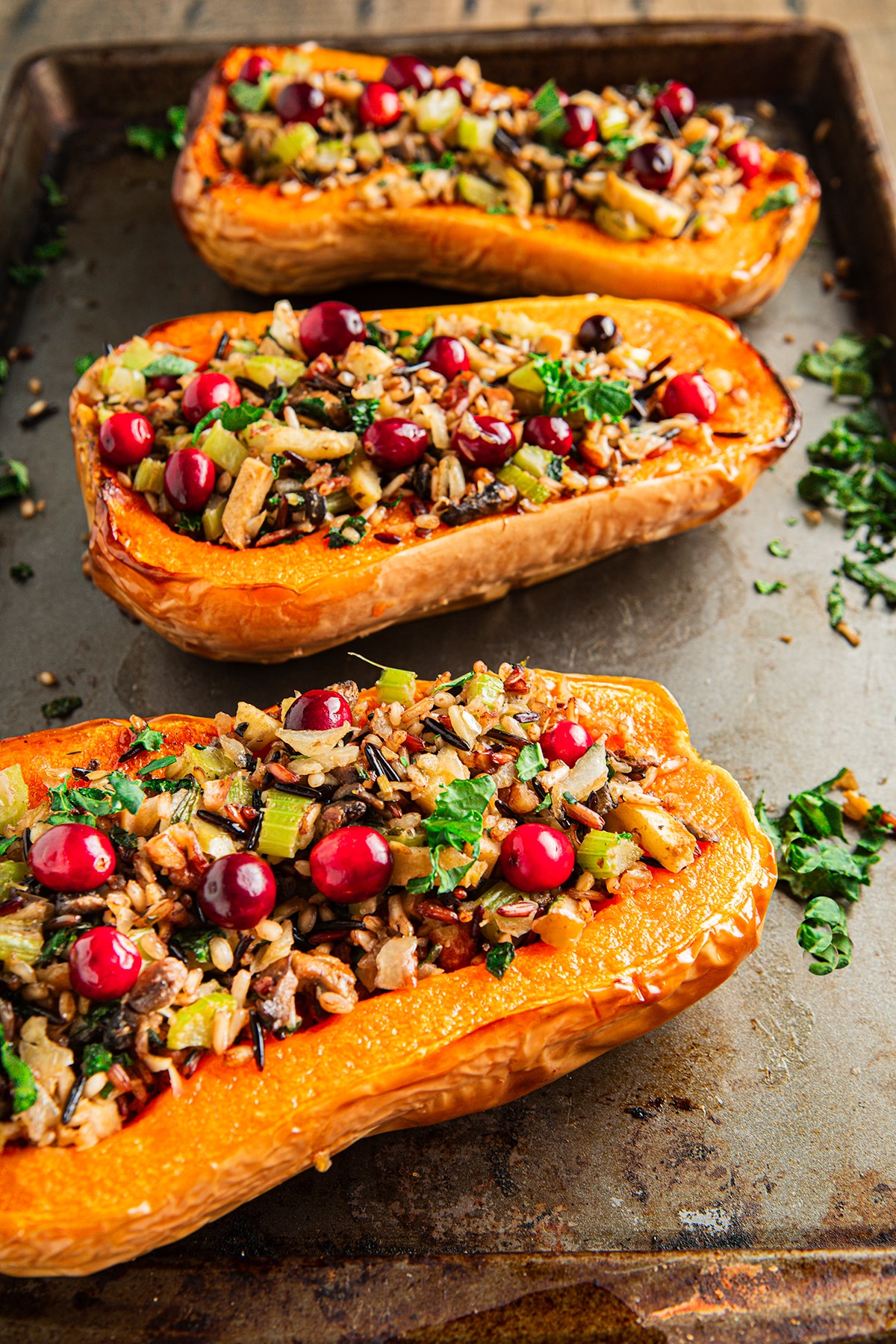 3 butternut squash on a sheet pan