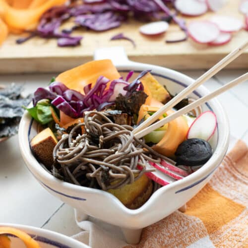 tofu poke bowls on a white table