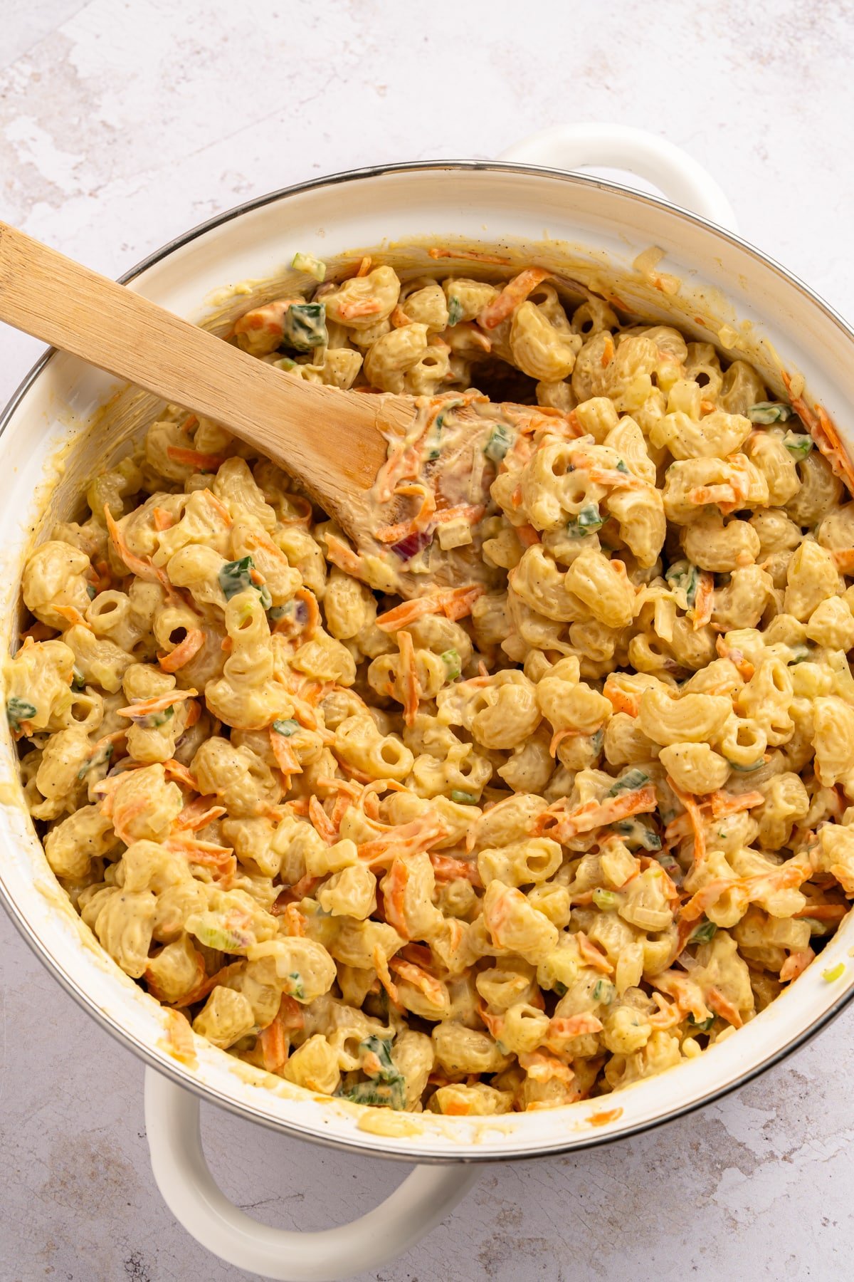 overhead closeup of hawaiian macaroni salad