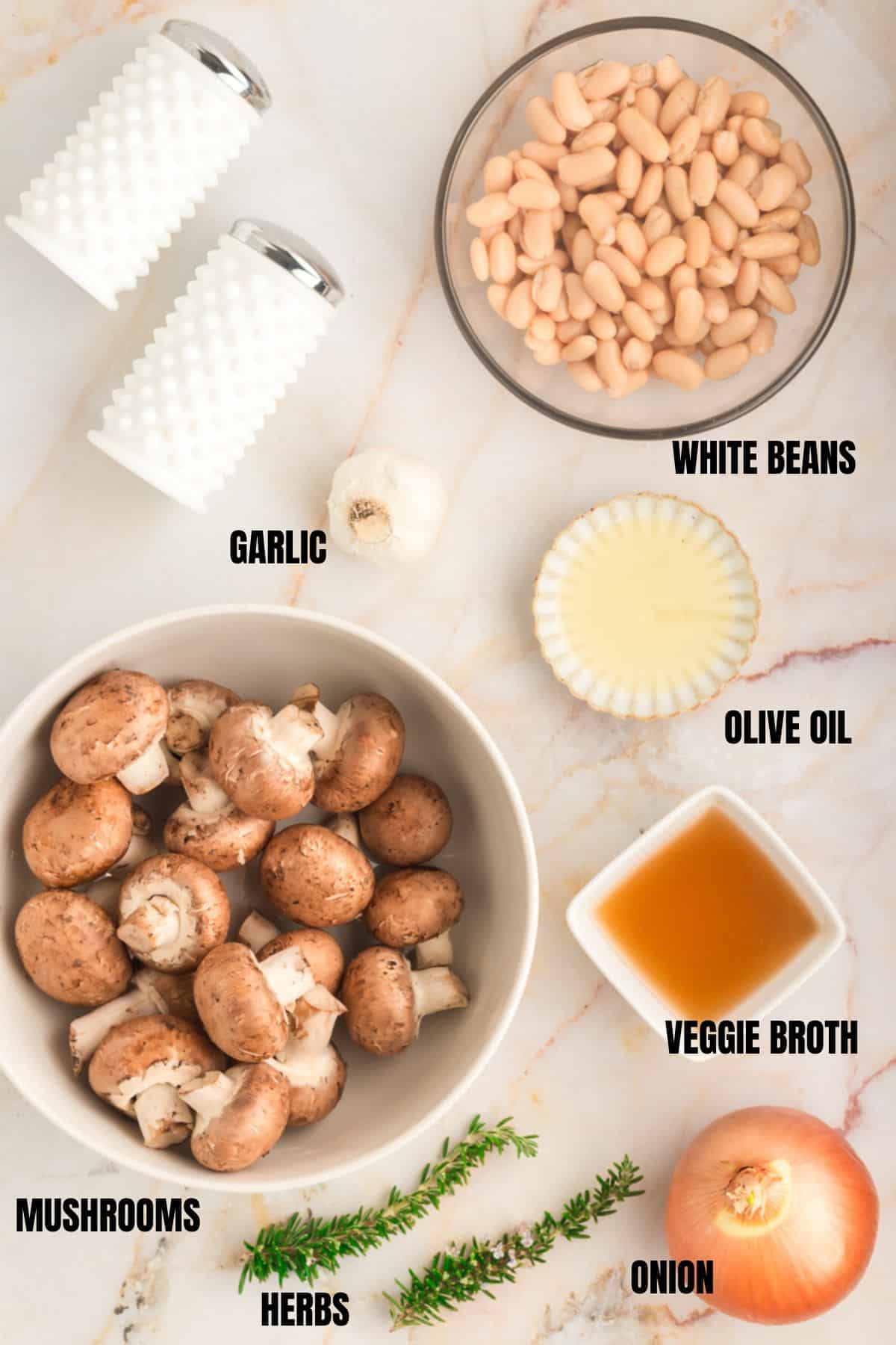 INGREDIENTS FOR VEGAN CREAM OF MUSHROOM SOUP