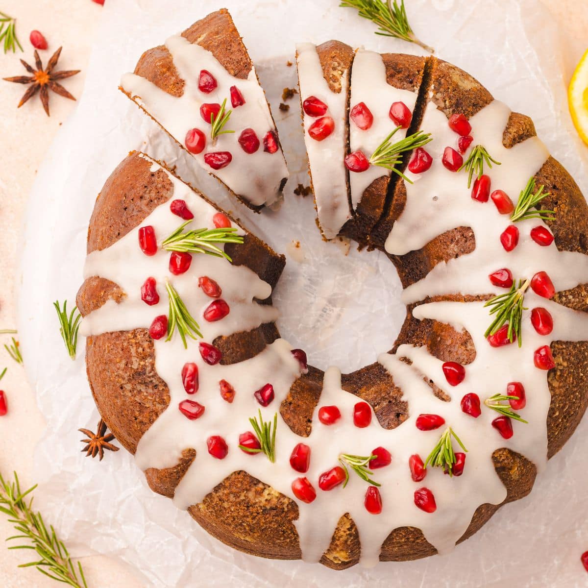 square overhead shot of vegan gingerbread bundt cake