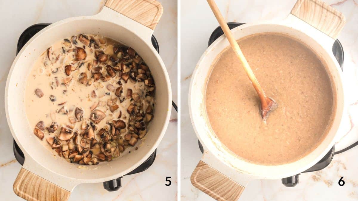 steps five and six vegan cream of mushroom soup