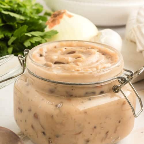 jar of vegan condensed cream of mushroom soup