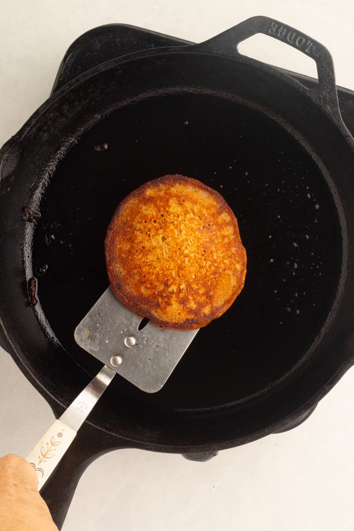 cook the pancakes in a cast iron skillet with a little vegetable oil