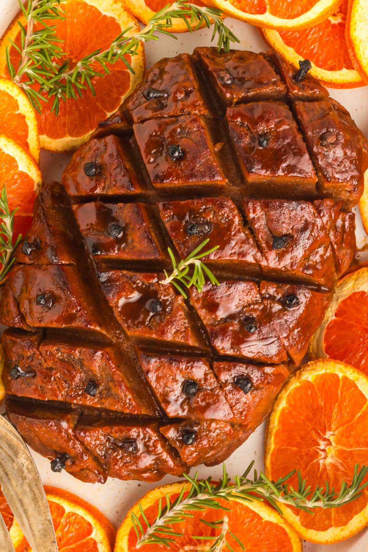 overhead view closeup of vegan ham