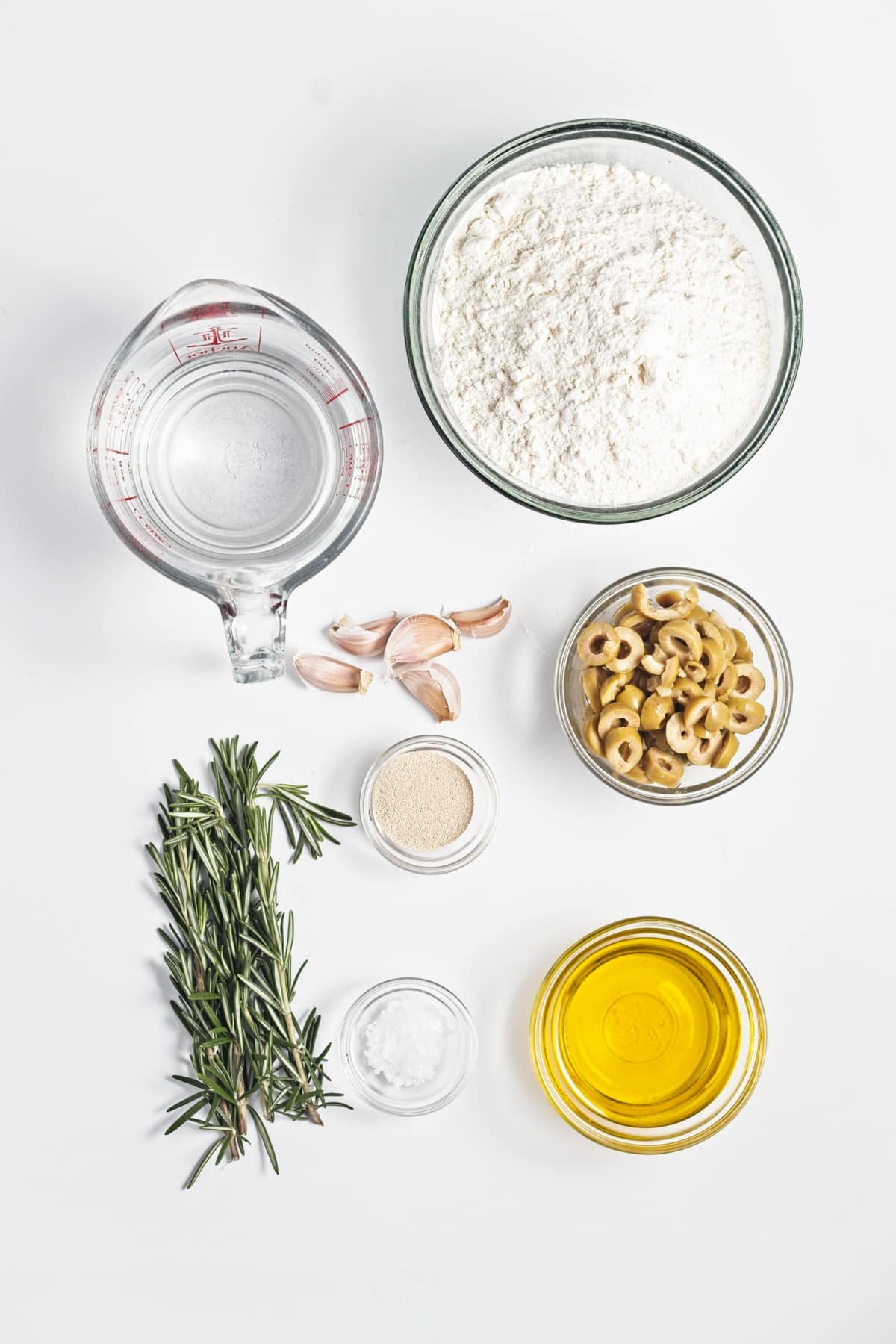 Ingredients for garlic and rosemary focaccia