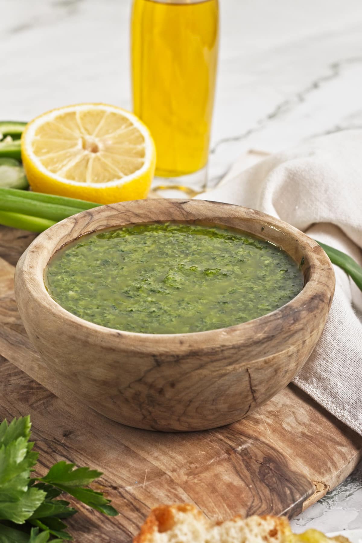 Zhoug sauce in a brown bowl