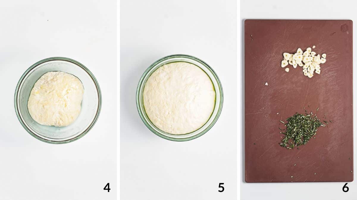 garlic and rosemary focaccia steps 4, 5, and 6