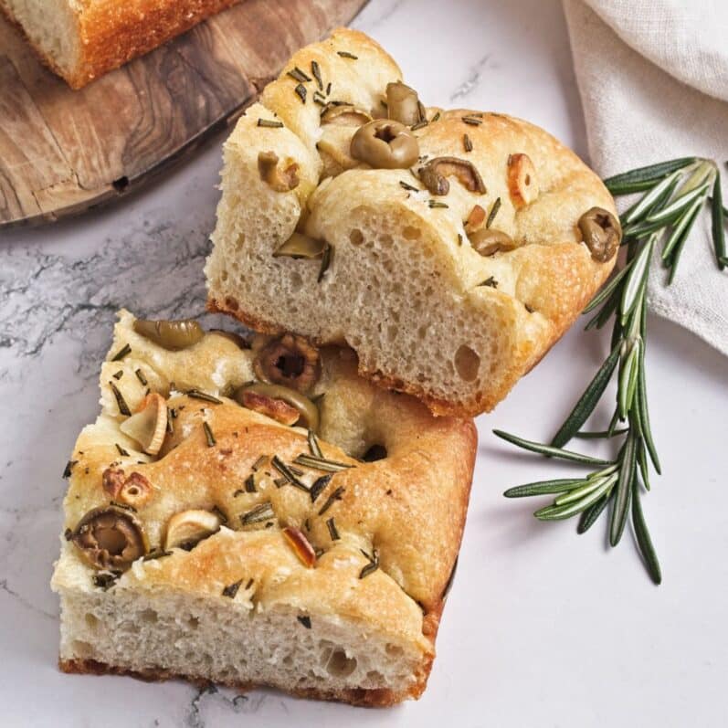 square garlic and rosemary focaccia