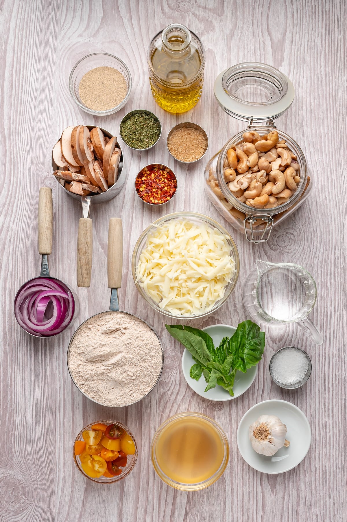 ingredients for vegan pizza with whole wheat crust