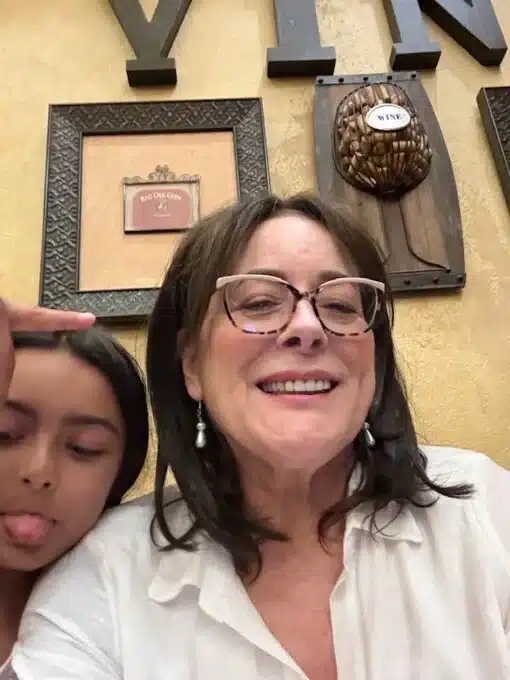 me and Reagan Grace at a restaurant
